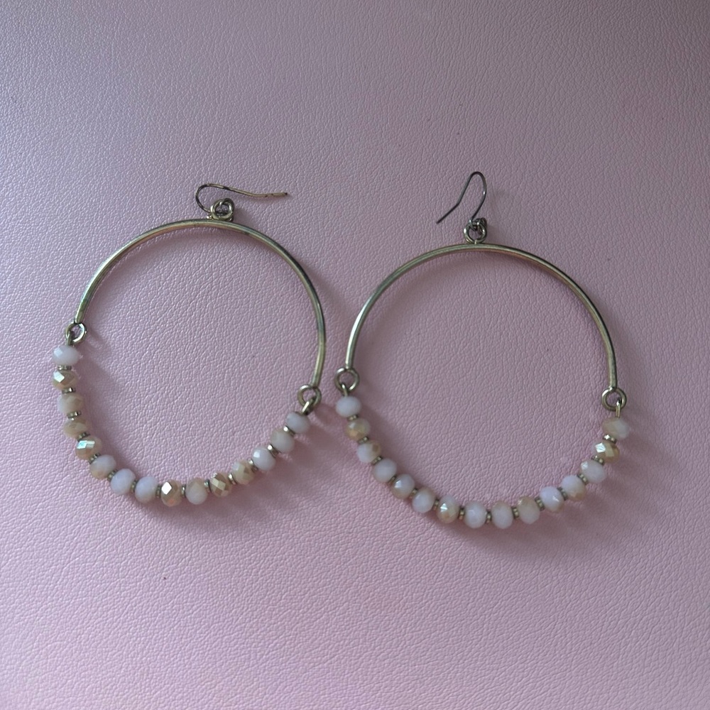 Perfect Holiday Gift Elegant Gold and Pink Bead Hoop Earrings